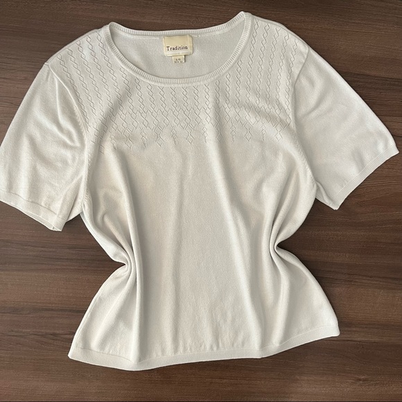 Vintage Tops - Vintage Ivory Ribbed T-Shirt
